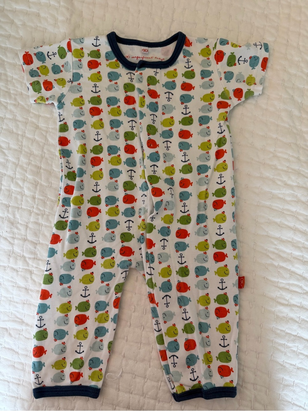 Magnificent Baby (Magnetic Me) Navy-Trim Whale & Anchor Print One-Piece
